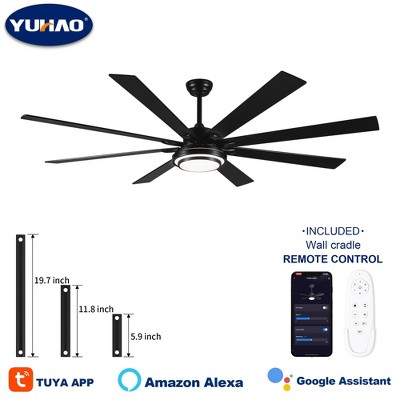 YUHAO 84 in. Indoor Industrial Aluminum Blades Reversible DC Motor Ceiling Fan with Light and Remote Control