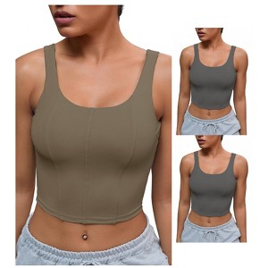 INSPIRE CHIC 3 Pcs Womens U Back Longline Padded Sports Bra Cami Crop Workout Fitness Tank Top with Built in Bra - 1 of 4