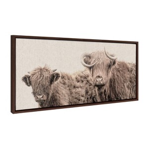 Kate and Laurel Sylvie Two Highland Cow Best Friends Color Neutral Linen Bright Framed Canvas by The Creative Bunch Studio - 1 of 4
