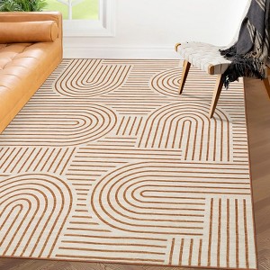 Living Room Rug, Washable Area Rugs, Abstract Rug for Bedroom, Area Low Pile Rug, Soft Rainbow Non Slip Throw Rugs with Rubber - 1 of 4