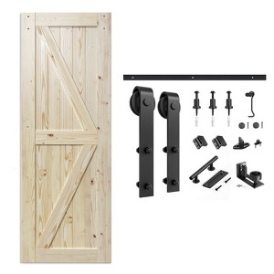 SMARTSTANDARD 80 in. Height K Shape Natural Wood Interior Sliding Barn Door with Hardware Kit - 1 of 1