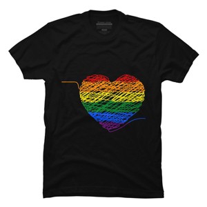 Adult Design By Humans Rainbow Colored String Pride Heart By corndesign T-Shirt - 1 of 2