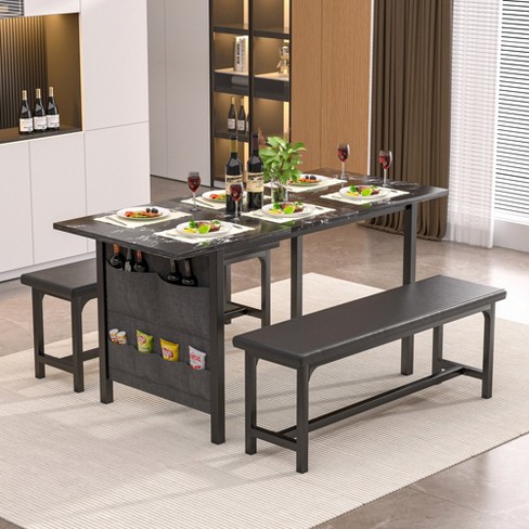 Vecelo 3-piece 63" Extendable Kitchen Table With Benches Chairs, Modern Breakfast Dinette Dining ...