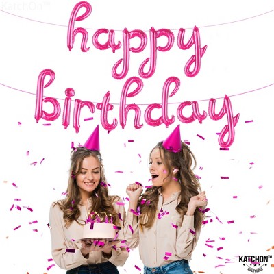 KatchOn, Pink Happy Birthday Balloon Banner - 16 Inch | Happy Birthday Cursive Sign, Hot Pink Happy Birthday Banner