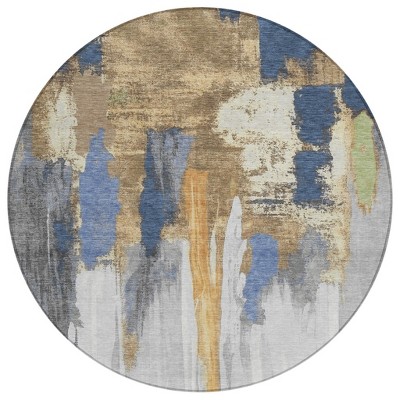 Navy Blue And Gold Abstract Washable Indoor Outdoor Area Rug