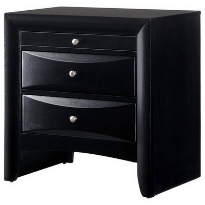 2 Drawer Transitional Nightstand with 1 Pull Out Tray and Knobs Black - Benzara