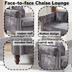 81-inch Chenille Face-to-Face Chaise Lounge with Two Pillows, Nailhead Trim, Button Tufted Design, and Rolled Arms for Lounge, Living Room, and Office - 1 of 4
