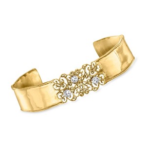 Ross-Simons 0.25 ct. t.w. Diamond Filigree Cuff Bracelet in 18kt Gold Over Sterling Size 8 - 1 of 3