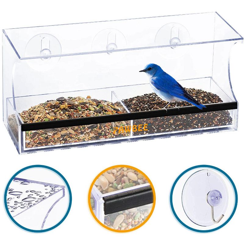 PAWBEE Window Bird Feeder - Clear Window Bird Feeders with Strong Suction Cups - Suction Cup Bird Feeder Window with Drain Holes for Rain, 5 of 10