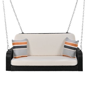 Nestfair 48.8" W Black Wicker Patio Swing Hanging Bench with Cushion Beige - 1 of 4