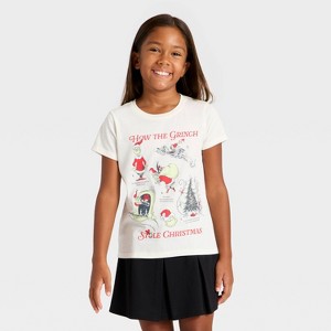 Girls' Dr. Suess 'How The Grinch Stole Christmas' Short Sleeve Graphic T-Shirt - Ivory - 1 of 4
