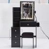 CAVINAS Vanity Desk with Sliding Mirror Dressing Table with 2 AC+2 USB Power Station, Hair Dryer Bracket, Makeup Table with Cushioned Stool - 2 of 4