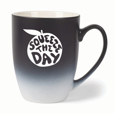 Elanze Designs Squeeze The Day Two Toned Ombre Matte 10 ounce New Bone China Coffee Tea Cup Mug, Black and White