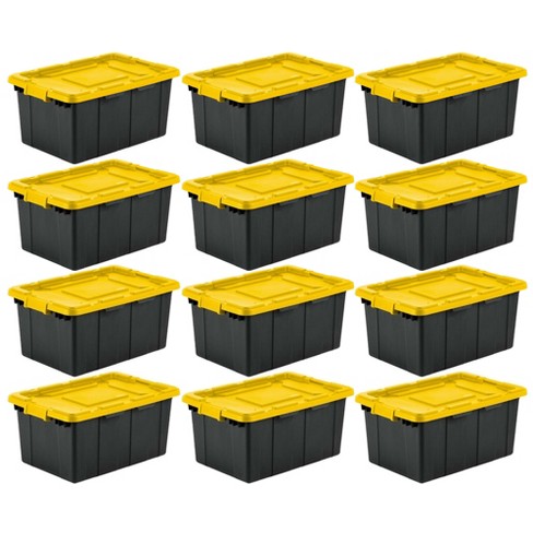 Sterilite 50 Gallon Plastic Stacker Tote, Heavy Duty Lidded Storage Bin  Container For Stackable Garage And Basement Organization, Black, 12-pack :  Target