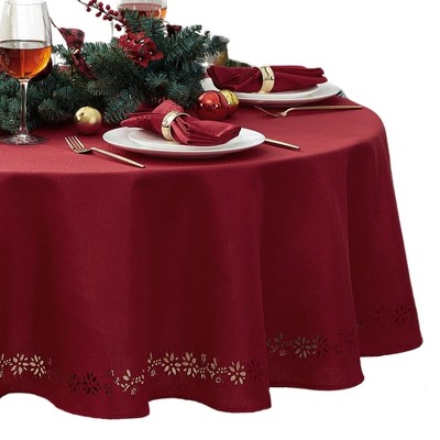 Elrene Poinsettia Noel Laser Cut Tablecloth - Elrene Home Fashions