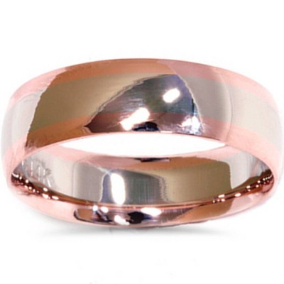 Pompeii3 White & Rose Gold Plain High Polished Wedding Band 14K