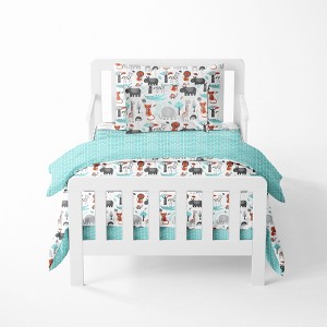 Bacati - Jungle Safari Animals Aqua/Orange/Gray 5 pc Cotton Toddler Bedding Set - 1 of 4