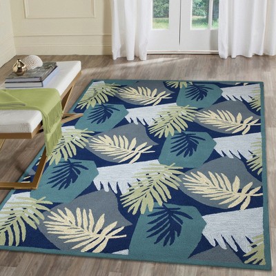 Abstract Navy and Aqua Handmade Synthetic Rug 42.5"