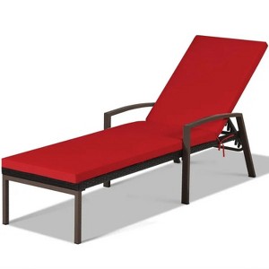 2 Pieces Patio Rattan Reclining Chaise Lounge Chair with Cushion and Armrest - 1 of 4