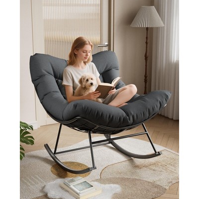 Grand Patio Rocking Chair Outdoor, Rocking Chair, Oversized Lounge Chair with Sturdy Metal Frame, Patio Rattan Egg Rocker for Balcony Backyard Porch