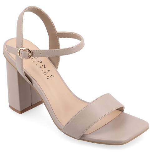 Taupe sandals low clearance heel