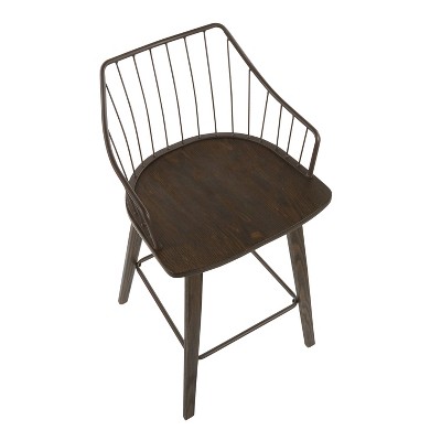 Winston Dark Walnut Wood and Brown Metal Counter Stool