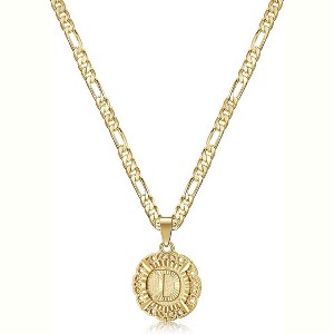 Women's 14K Gold Plated Initial Necklace with Round Letter Pendant from A-Z on Figaro Chain - 1 of 4