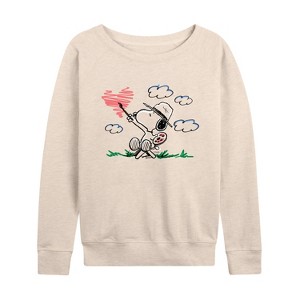 Women's - Peanuts - Heart Scribble Lightweight French Terry Wide Neck Long Sleeve Shirt - 1 of 4