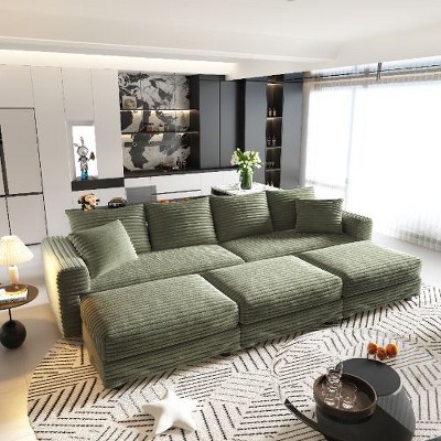 Kumasinova Corduroy Cloud Sofa with Cushions, Convertible Sofa Lounge Chair, Plush Modern 4-Seat Sofa, Easy Assembly, Couches for Living Room
