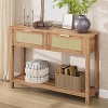 Entryway Table with Drawers, Rattan Console Table with Storage, Boho Sofa Table for Living Room, 2 Tier Hallway Table Home - 3 of 4