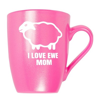 Elanze Designs Mother's Day Appreciation Coffee Cup Mug 10 Ounce Ceramic With Shimmery Metallic Finish Sheep Love Ewe Mom Princess Pink