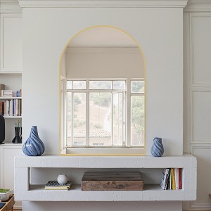 91cm Gold Aluminum Arched Mirror with Slim Frame and Right Angles, 2.8cm Depth - 1 of 3