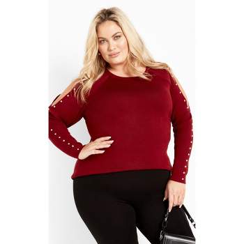 Women's Plus Size Cold Shoulder Sweater - Ruby | AVENUE