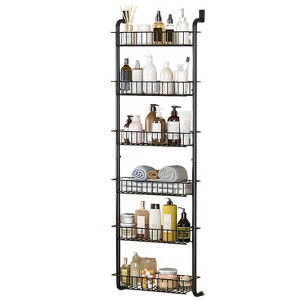 NewHome"6-Tier Over Door Pantry Organizer Rack with Hanging Hooks, Carbon Steel Shelf for Kitchen & Bathroom"Black - 1 of 4