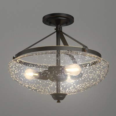 Costway 3-Light Semi Flush Mount Ceiling Light Industrial Seeded Glass Pendant Lamp