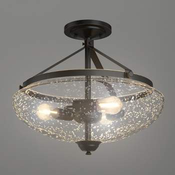 Tangkula Industrial Ceiling Light Fixture, 3-Light Semi Flush Mount Ceiling Lamp with Glass Shade, Ceiling Chandelier Light