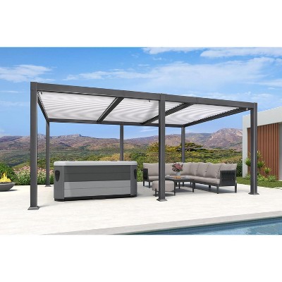 PURPLE LEAF Louvered Pergola Outdoor Aluminum Pergola with White Adjustable Rainproof Roof Grey Frame Hardtop Gazebo for Patio Deck Garden