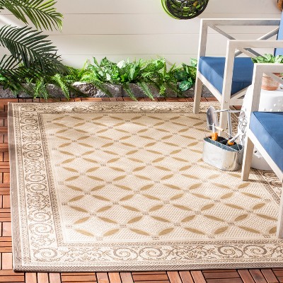 Beige and Dark Beige Rectangular Synthetic Outdoor Area Rug