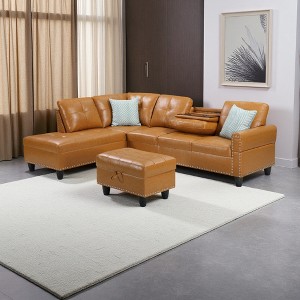 L-Shaped 3-Piece Sectional Sofa with Storage Ottoman & Cup Holders - 1 of 4