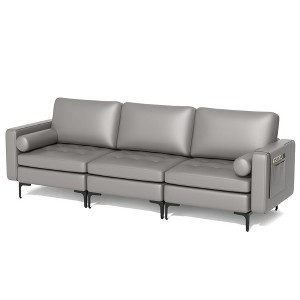 Costway Modern Modular 3-Seat Sofa Couch with Side Storage Pocket & Metal Leg Grey/Red - 1 of 4