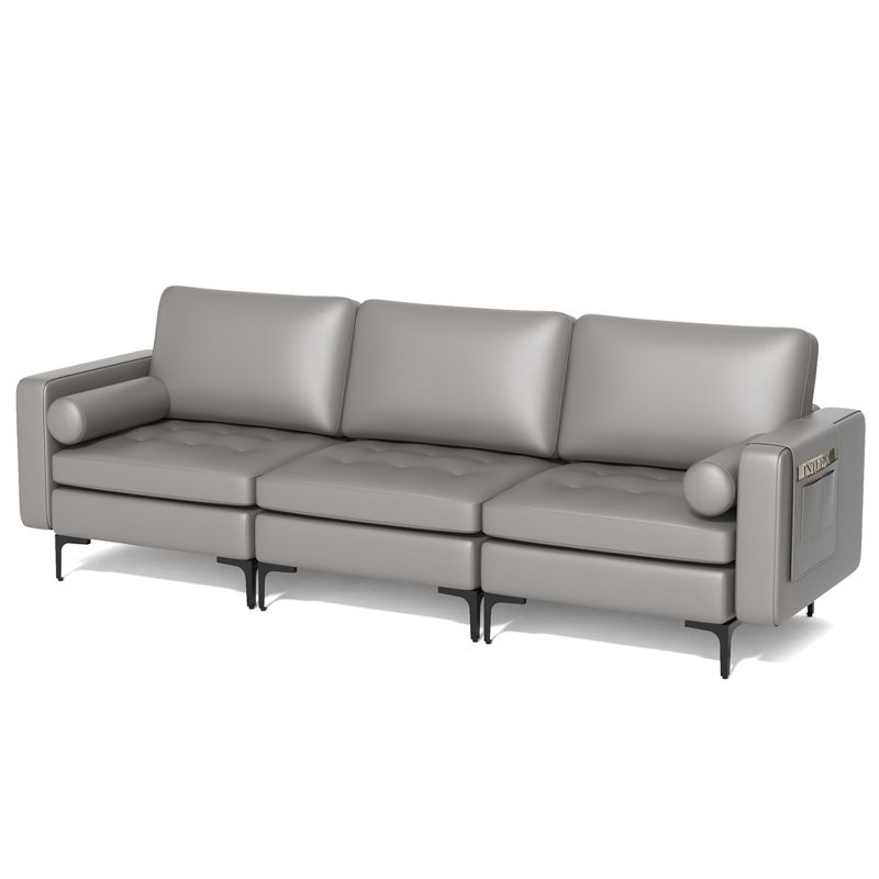 Costway Modern Modular 3-Seat Sofa Couch with Side Storage Pocket & Metal Leg Grey/Red, 1 of 11