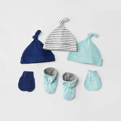 Baby Boys' 6pc Hat and Mittens Set with Bootie - Cloud Island™ Navy/Gray/Teal