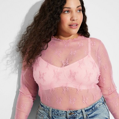 Women's Long Sleeve Mock Turtleneck Lace Shirt - Wild Fable™