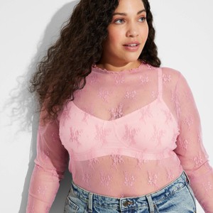 Women's Long Sleeve Mock Turtleneck Lace Shirt - Wild Fable™ - 1 of 3