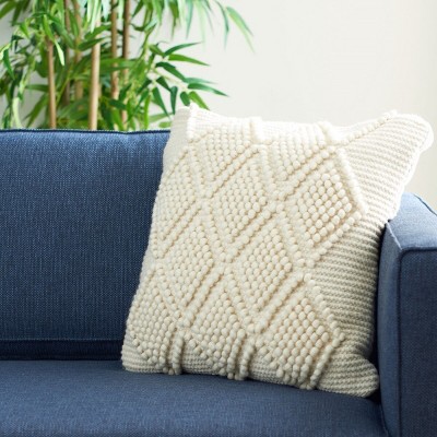 Beige Wool Geometric Plush Pillow, 20" x 20"