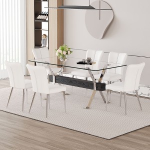 NicBex Dining Table Set for 6 Elegant Tempered Glass Rectangular Table with 6 PU Chairs for Kitchen - 1 of 4