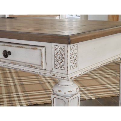 Rustic White and Brown Wood Home Office Desk with USB Port