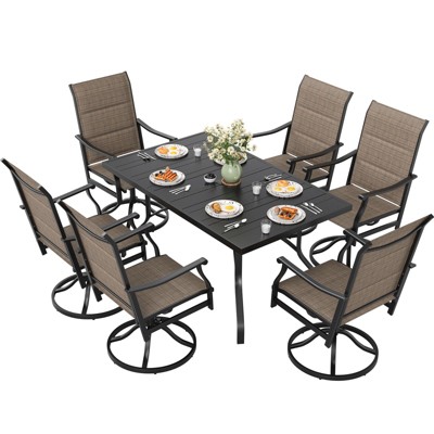 Maggift Patio Seating Sets, 7-Piece Outdoor Table and Chairs Set, with Swivel Chairs, Patio Table, Paded, for Poolside, Brown, 25.2"*25.2"*48.6"