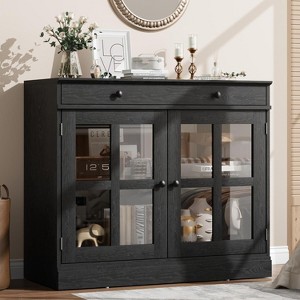 Acekool Sideboard Buffet Cabinet with Glass Doors, Drawer & Adjustable Shelves, 35.4" Modern Storage Cabinet for Dining Room Kitchen, White - 1 of 4