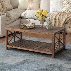 47" Modern Coffee Table with Storage Shelf, Farmhouse Rectangle Living Room Center Table for Small Spaces, Easy Assembly - 1 of 4